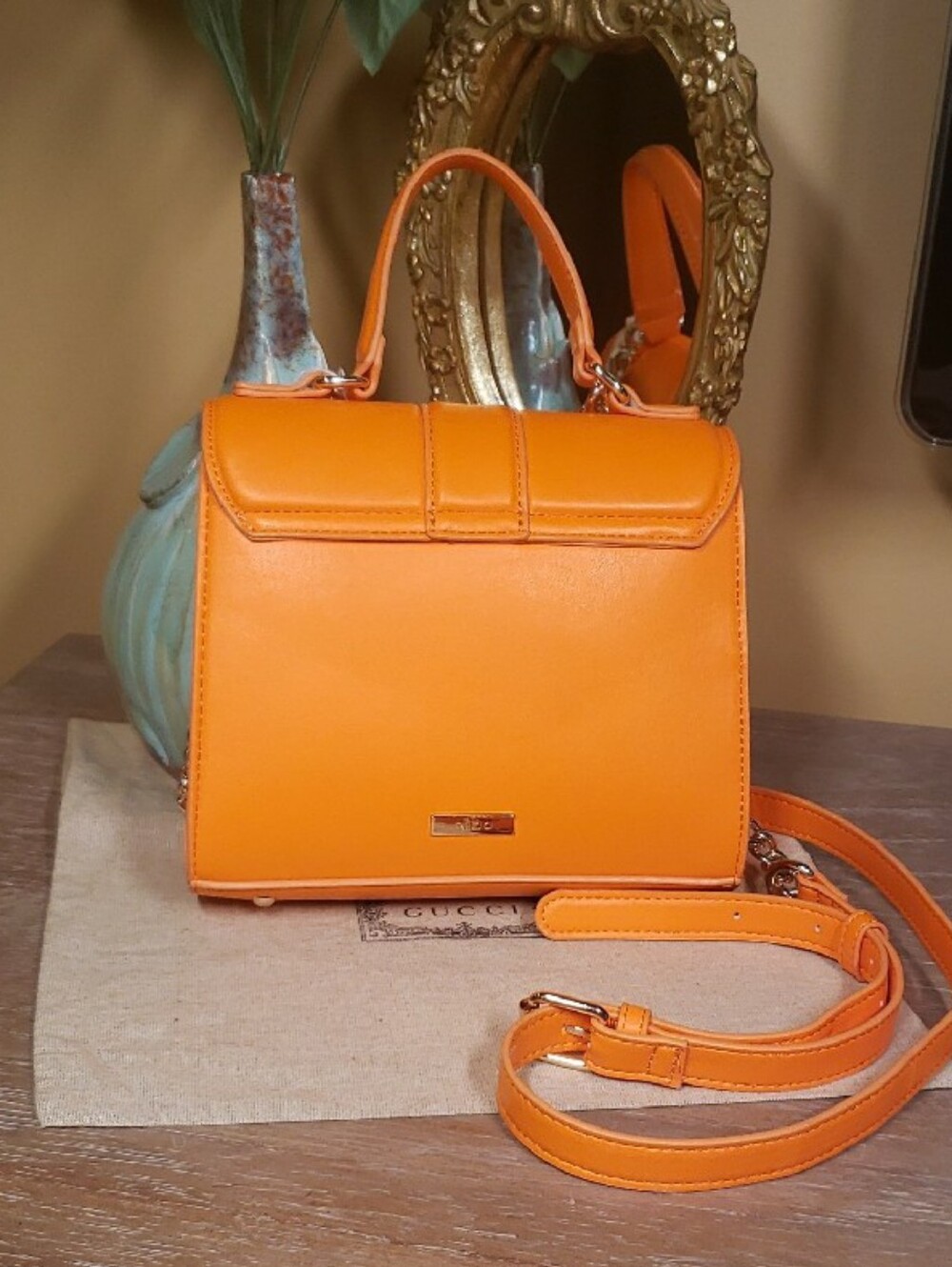 Aldo Orange Mesh Stadium Satchel / Crossbody Bag w/ Tiger & Chain Detail - Picture 9 of 12